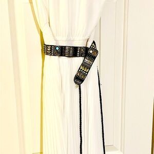 Long white halter dress braided neckline